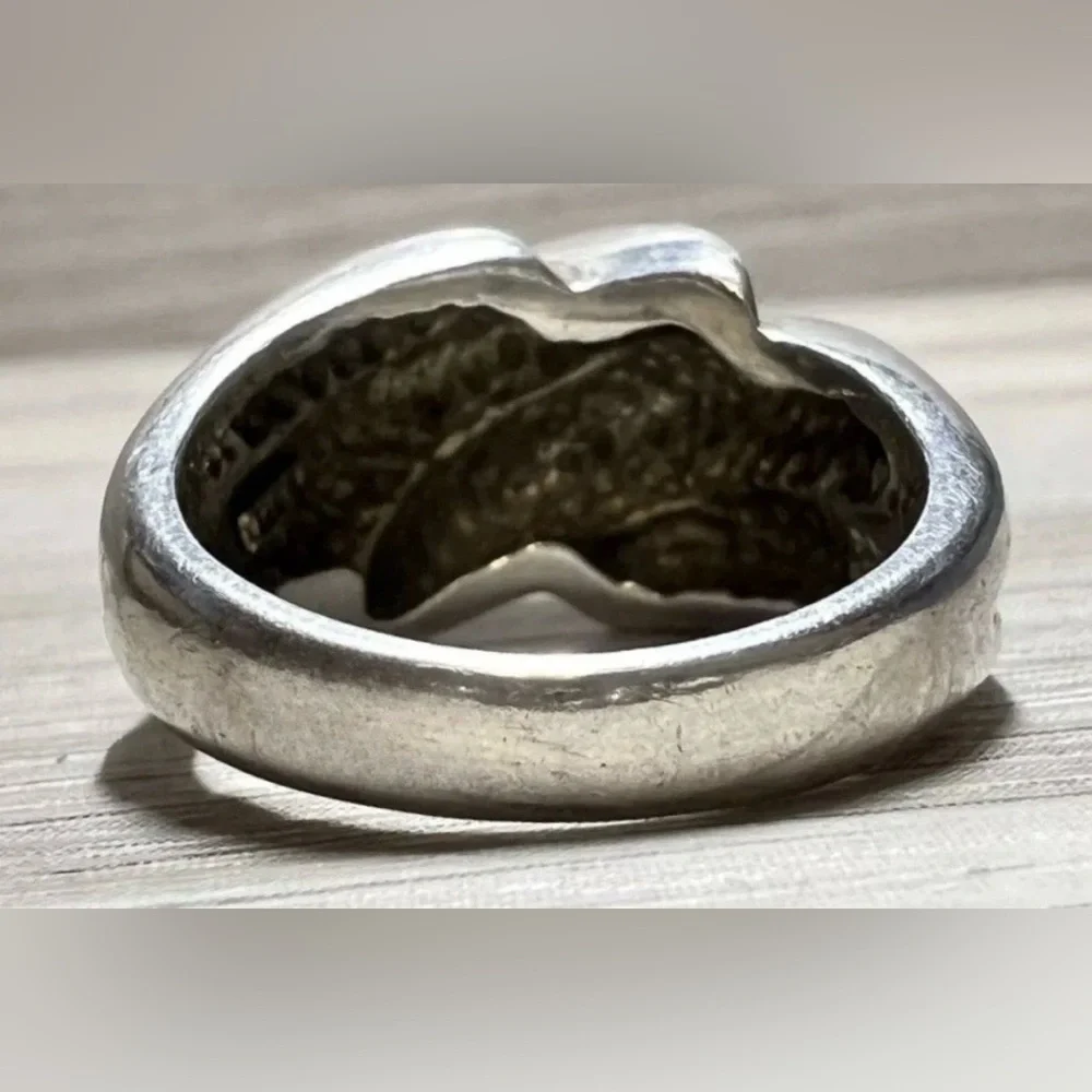 Vintage Designer Signed (R) Sterling Silver Modernist Wavy Dome Ring, Size 5.5